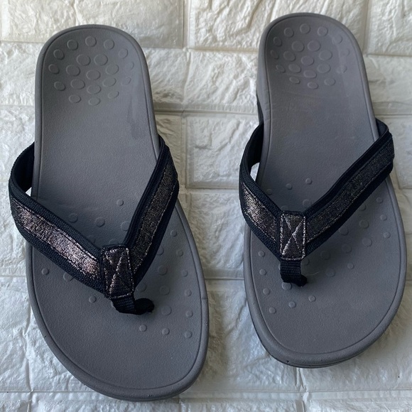 Vionic High Tide Platform Metallic Gray Black Thong Sandals 10 wide - Picture 8 of 8